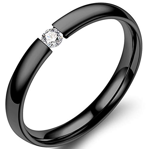 Jude Jewelers 2mm Classical Simple Plain Stainless Steel Stackable Cubic Zircon Wedding Band Ring - color: Black