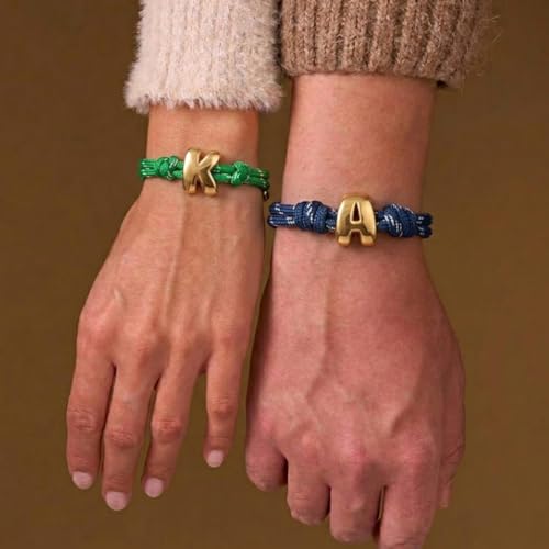 VLINRAS Bubble Initial Bracelet for Women Men, Green & Blue Knotty Puffy Letter Bracelets Gifts for Mom Dad Friends - color: Green- C