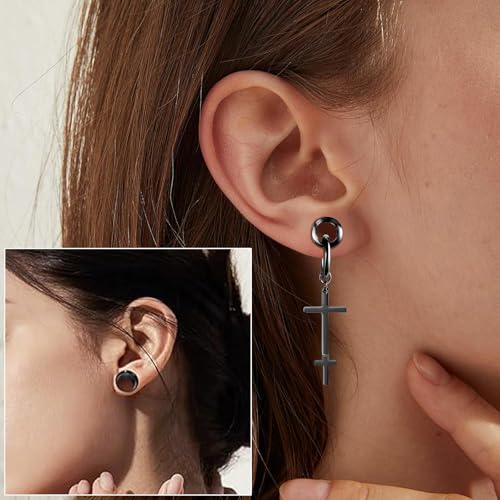 Aienid 2 Pcs Stainless Steel Dangle Gauges, 6mm-20mm Ear Tunnels Expander Plugs Stretcher Piercing Body Jewelry for Men Women - color: Cross, size: 14mm (9/16")