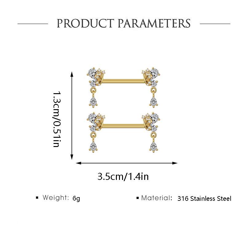 316L Stainless Steel Butterfly Nipple Rings 18K Gold Plated with CZ Butterflies Crystal Dangle Nipple Studs Rings Nipplerings Body Piercing Jewelry for Women - color: Gold