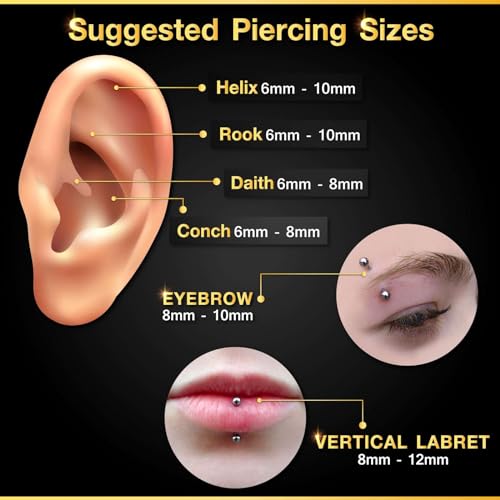 Surgical Steel Curved Barbell Ring 16g 5/16 8mm 3mm Ferido Ball Helix Earring Eyebrow Piercing Jewelry Choose Colors and Size - color: R-6pcs-Rose-16g-3/8"(10mm)-3mmBall