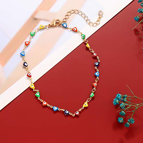 Boho Beaded Ankle Bracelet Beach 18 K Gold Plated Anklet Bracelets Handmade Colorful Seed Beads Butterfly Evil Eye Heart Link Chain Anklet Pack Cute Summer Foot Jewelry for Women - style: beaded ankle bracelet C set