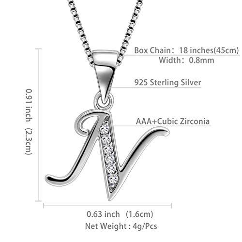 Aurora Tears Letter Necklace Initial 925 Sterling Silver Alphabet Pendant Crystal Name Gift Women Cubic Zirconia Jewelry - color: N