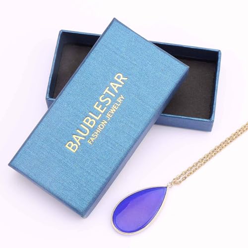 BaubleStar Teardrop Natural Crystal Healing Stone Pendant Necklace | Birthstone Quartz Necklace for Women, Multi-Color Available - color: Blue