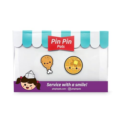 Enamel Pin Set (2 Pins Per Set) for Backpack, Bag, Lapel, Kawaii Button Collector - style: Chicken & Waffle