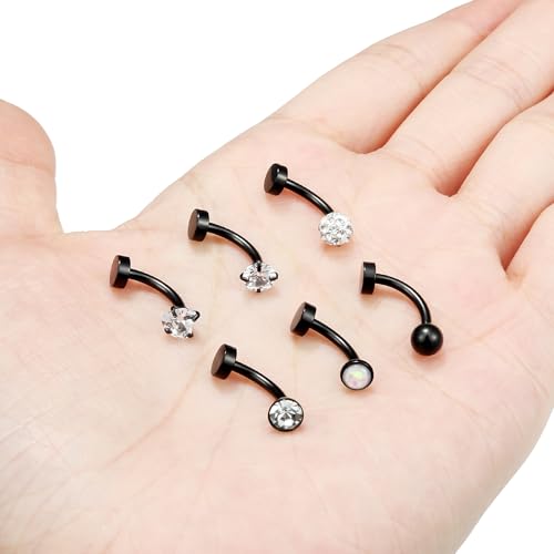 14G Floating Belly Button Ring Piercing Jewelry 316L Stainless Surgical Steel Round Heart Cubic Zirconia Opal Navel Rings Belly Button Ring Piercing Jewelry for Women 14 Gauge Hypoallergenic - color: Black-10MM Bar-Clear CZ