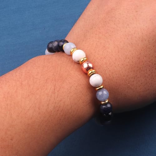 KSQS Healing Stone Bead Bracelet for Women, Natural Gemstones Balance Protection Bracelet, Spiritual Crystal Beads Bracelet Anxiety Relief with Meaning Card - color: Calming