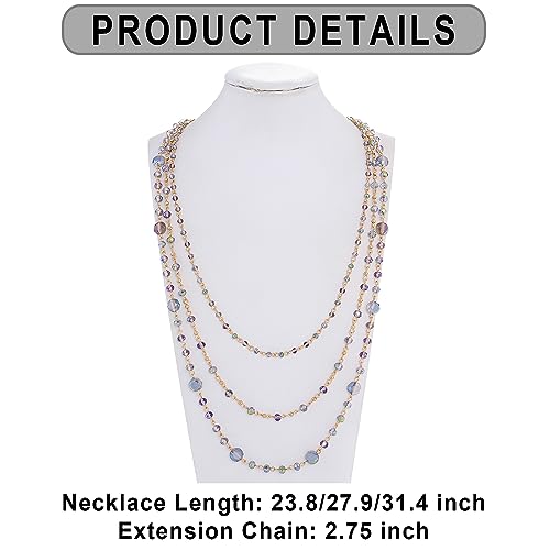 Firstmeet Long Chain Multi Layer Fashion Glass Beads Handmade Necklace for Women - color: Milky Green