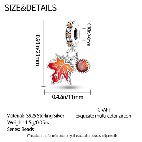 Pandach 925 Sterling Silver Charms for Bracelet&Necklace Dangle Pendant Bead with 5A Cubic Zirconia Stones,Jewelry Beads Gifts for Women - style: Maple Leaf Two Piece Charms