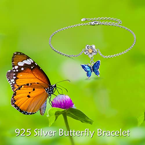 YAFEINI Anklet Bracelets for Women Girls Sterling Silver Hummingbird/Dragonfly/Butterfly Link Chain Anklets Jewelry Gifts - color: Butterfly chain anklets