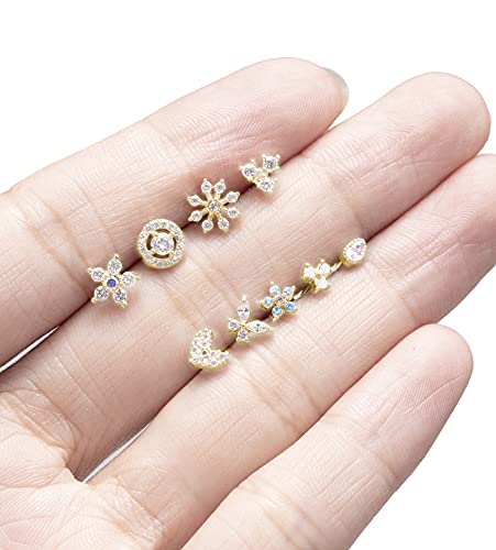 9Pcs Nose Rings Stud L Bone Screw Shaped Nose Ring Flower CZ Snowflake Butterfly Screw Nose Stud Body Piercing Jewelry for Women Men 20G Silver Gold Rose Gold Tone - color: B:Gold Tone