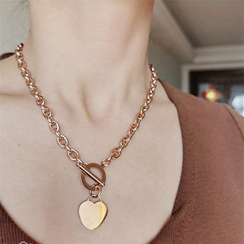 WangGao Elegent Love Stainless Steel Link Chain Blank Heart Charms Necklace for Women Toggle Clasp Closure - color: Rose Gold, size: 15.74inches