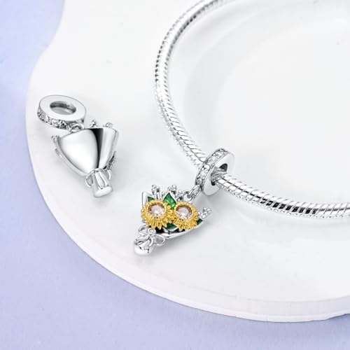 HONGRUI 925 Sterling Silver Charm for Bracelets Fashion Women Jewelry Gift - color: Silver Sunflower