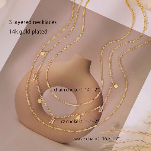 Layered Necklaces for Women, Dainty Gold Necklace Stack 14k Gold Plated Layering CZ Chain Choker Necklaces for Women Trendy Simple Non Tarnish Gold Necklaces Set Fashion Bridal Prom Jewelry - color: set1