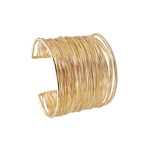 COLORFUL BLING Punk Alloy Hollow Geometric Smooth Polished Gold Hoop Open Cuff Wide Bracelet Bangle Wrist Jewelry for Women Lady - color: 3pcs gold short