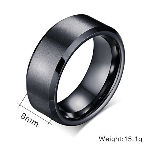 VNOX Customize Personalized 6MM/8MM Tungsten Carbide/Stainless Steel Simple Matte Brushed Finish Wedding Band Engagement Rings for Men Women,Size 5-14 - color: Black-8mm-tungsten