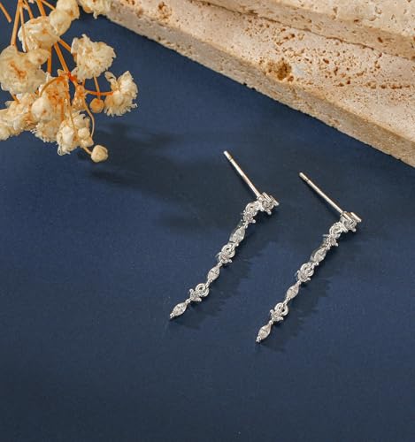 Lunvky 14K Gold Plated Dangle Earrings for Women Dainty Silver Drop Earring Trendy Long Dangling Wedding Bridesmaid Hoop Diamond Crystal Cute Earring Prom Jewelry Birthday Gifts - color: E-1 pair silver