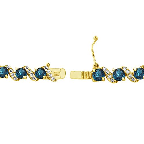 B. BRILLIANT Sterling Silver Genuine, Created or Simulated Gemstone Round S Design Tennis Bracelet for Women - color: London Blue Topaz - Gold Flash