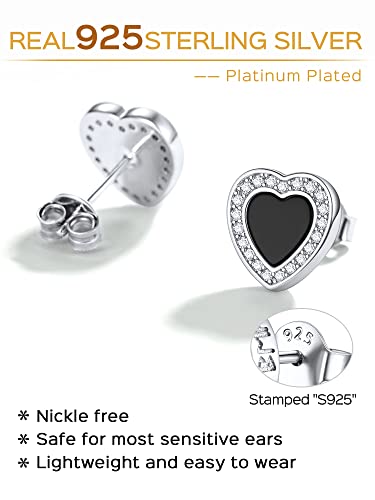 ChicSilver 925 Sterling Silver Viking Rune Natural Black Onyx Stud Earrings For Women Men - style: F: Heart Onyx-Black