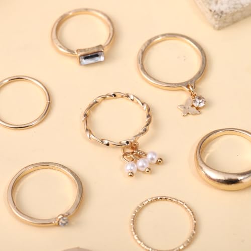 42-Piece Gold Tone Stackable Ring Set for Women, Boho Minimalist Stacking Rings with Crystal & Heart Accents, Adjustable Open Band Jewelry for Daily Wear - style: ZH00097