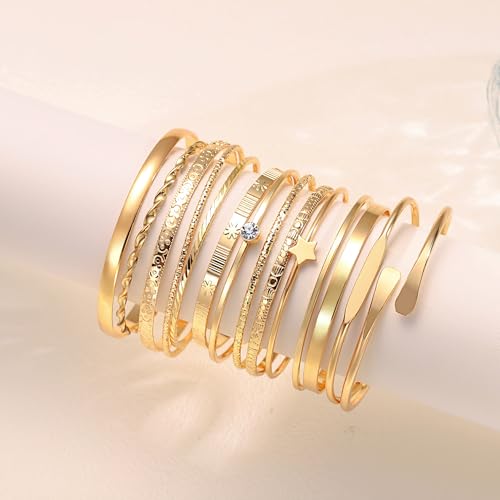 LETFLY Stackable Bangle Bracelet Set for Women, Multi Layer 14K Gold Plated Bangle Set Boho Jewelry Gifts for Womens - style: Set B