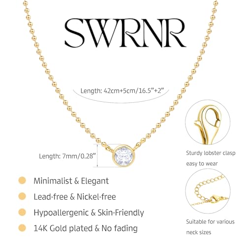 Gold Necklace for Women, Dainty 14K Gold Plated Pendant Necklaces for Women Trendy Simple Choker Chain Cubic Zirconia Circle/Interlocking/Sun/Pearl Necklace Fashion Jewelry Charm Gifts - color: CZ Pendant-3