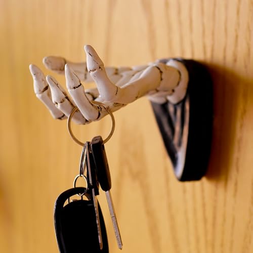 Halloween Skeleton Hand Ring Holder Wall Mounted Key Holder Organizer Multifunctional Wall Hooks for Hanging Keys Jewelry Bracelet Gothic Home Decor for Entryway Bedroom