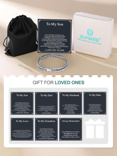 Supcare Unique Anniversary Birthday Valentines Fathers Day Stainless Steel Cuban Link Bracelets for Men Him, To My Man Dad Husband Love Always Remember Wrist Chain Bracelet Jewelry Gifts - color: A-Steel 01 To My Son, size: 9.0 Inches-8mm Width