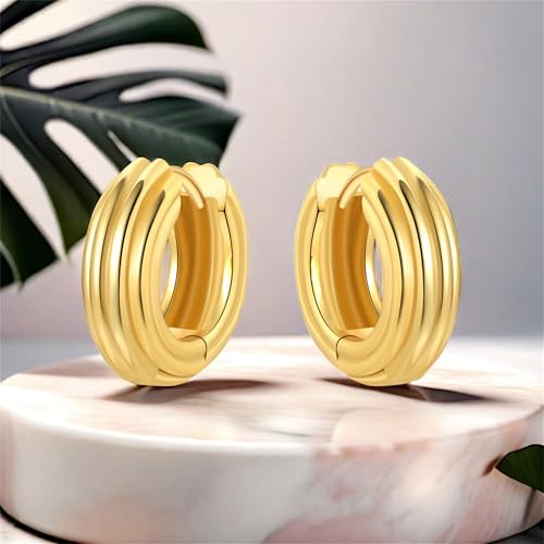 Sterling Silver 18K Gold Plated Women's Earrings Hypoallergenic Hoops, Dainty Trendy Jewelry Gift - color: Golden | Multi-Row Round Stud Earrings