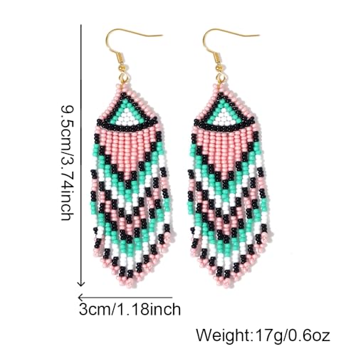 Bohemian Tassel Colorful Beaded Earrings For Women Trendy, Long Fringe Feather Drop Jewelry Handmade Gifts. - color: color5
