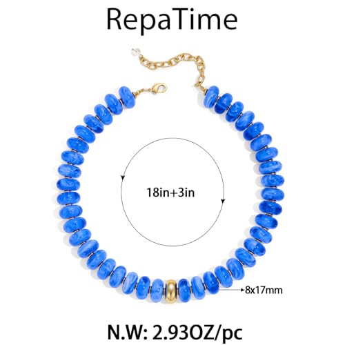 Chunky Colorful Bead Necklace Summer Fashion Statement Boho Beaded Chunky Necklace for Women Adjustable Length Lightweight Cool Suitable for Beach Vacation Daily Wear & Summer Parties - color: Light Blue