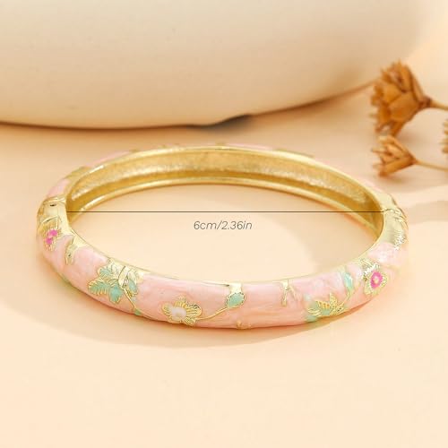 Cloisonne Bracelet For Women, Chunky Bangle Trendy Cute Flower Enamel Bangles Multi Tone Engraved Cuff Gold Plated Bracelets Stackable Wife Jewelry Friendship Gift - color: Dark Blue