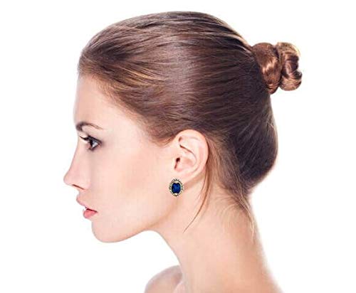 Bali Button Style Two Tone Red Blue Brown Crystal Oval Clip-On Earrings - color: Blue
