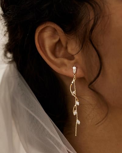 14K Gold Plated/Sterling Silver CZ Pearl Drop Dangle Earrings for Women - color: Gold-Tassel CZ