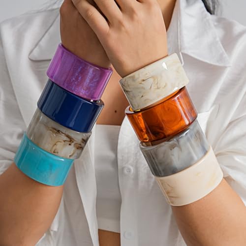 Colorful Acrylic Resin Open Bracelet Geometric Simple Transparent Tortoiseshell Acetate Plate Cuff Bangle Lightweight Chunky Thick Thin Wide Face Plastic Bracelet for Women Jewelry - color: A light coffee