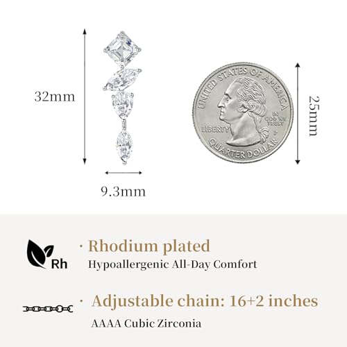 Dainty Drop Necklace, Square Marquise Teardrop CZ Long Pendant | Hypoallergenic Multi-Shape AAAA Zirconia Y Necklace for Women, Elegant Jewelry for Wedding, Birthday and Anniversary