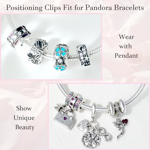 925 Sterling Silver Openable Clip Spacer Bead Fits Pandora Bracelet | Hypoallergenic Clip Stopper Charm, Star Clover Butterfly Floral Mom Heart Paved Zircon Gift for DIY Charm Bracelet Jewelry - color: Blue White Zircon Paved