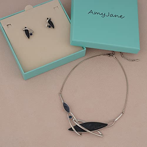 AMYJANE Vintage Statement Jewelry Set - Spring Leaf Flower Floral Plant Necklace Earring Set Crystal Rhinestone Fashion Costume Jewelry for Women Prom Party Unique Gift - style: ML Geometric Jewelry Set-Black