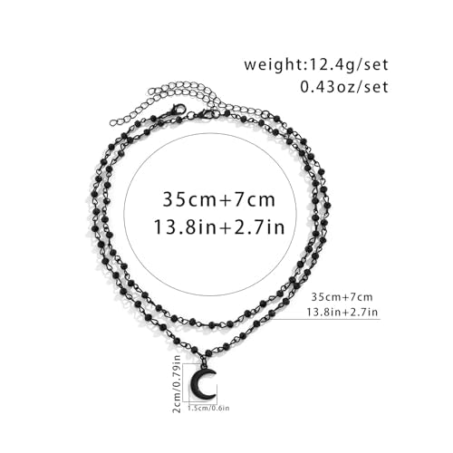Slip Chain Necklace for Women Gothic Stainless Steel Bar Pendant Cuban Link Necklaces Adjustable Goth O Ring Long Necklaces Punk Rock Collar Choker Trendy Lariat Y Necklace - color: Moon