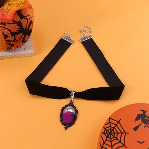 Gothic Black Velvet Goth Choker Necklace for Women,Cameo Black Choker Crow Skull Pendant Necklace Vintage Collar Skull Necklace Gothic Jewelry - style: Purple