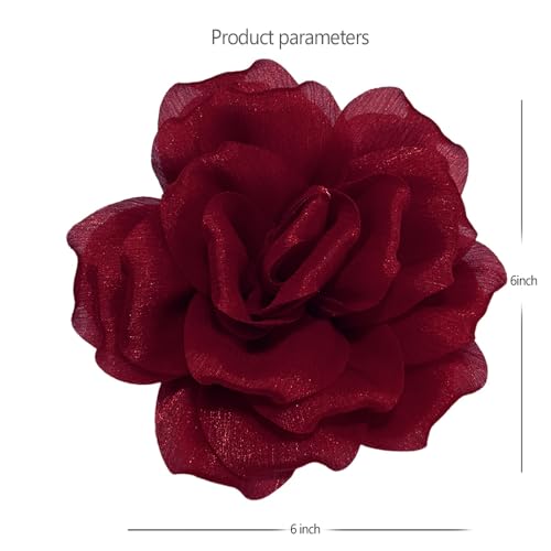 Flash Camellia Flower Brooch Pin for Women Men Elegant Texture Fabric Dahlia Rose Floral Brooches Lapel Pins Dainty Wedding Holiday Party Costume Dress Accessories Jewelry - color: Wine Red