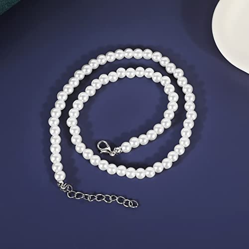 MJartoria Pearl Necklace for Men | Women, 16''-24'' Pearl Necklaces, 4mm/6mm/8mm White Faux Pearl Choker Necklace Trendy Jewelry Gifts for Women Men - size: 16 inches, style: 6mm