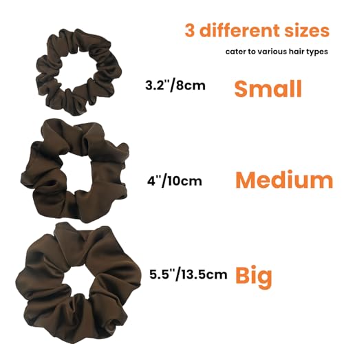3 Pieces Satin Scrunchies Set for Hair No Crease Elastic Hair Ties for Women and Girls (Dark Brown) - color: Dark Brown