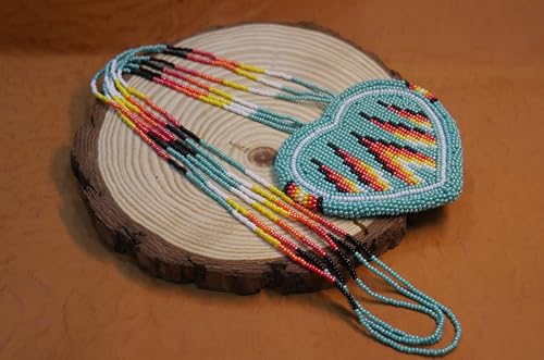 Handmade Native American Style Tribal ethnic Seed Bead Beaded Layered Medallion Necklace - color: Heart - Turquoise