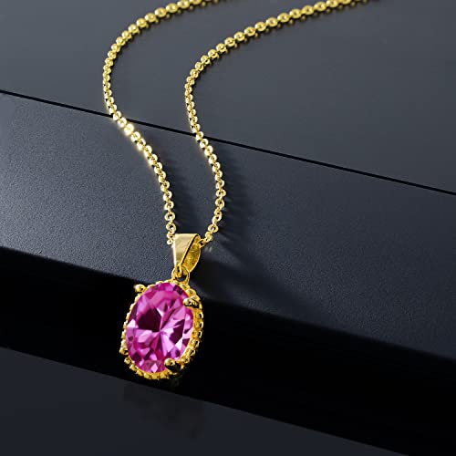 Gem Stone King 11X9MM Oval Gemstone Birthstone Pendant Necklace | 925 Sterling Silver | Solitaire Necklace For Women | With 18 Inch Chain | Fine Jewelry Gifts for Mom Women Wife Her - color: Pink Created Sapphire-September