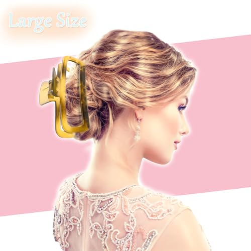 3 Pack Hair Claw Clips 5.1 Inch Large Square Rectangle Jaw Clips Plastic Hollow Strong Hold XL Claw Clip for Thick Curly Long Hair Women Leopard Yellow Black Matte Amber - color: Leopard Yellow&Black&Matte Amber