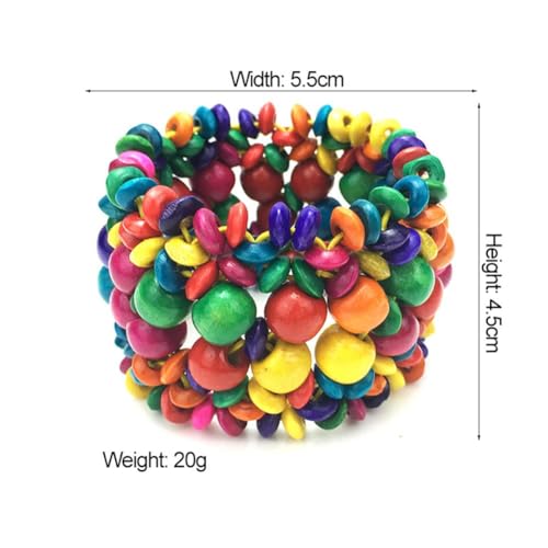 KIFEDSLJ Colorful Wooden Beads Stretch Bracelet Handmade Wide Chunky Bangle Bohemian Wood Wristband for Women Jewelry - color: colorful B