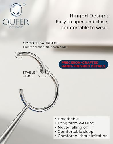 OUFER Nose Rings Surgical Steel Cartilage Earrings Tragus 316L Stainless Steel Helix Earrings Cartilage Earring 14G/16G/18G/20G Hinged Segment Rings Hoop - color: Black
