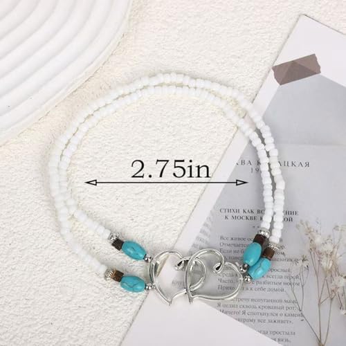 Ankle Bracelets for Women Waterproof Elastic Anklets | Boho Layered Beaded Ankle Bracelet Double Heart Colorful Anklet Summer Beach Jewelry Accessories - style: White Style