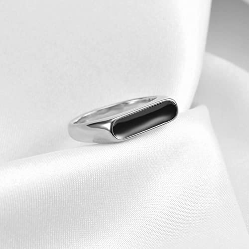 VQYSKO 14K Gold Plated Signet Ring | Statement Band Jewelry for Women - color: Silver + Black